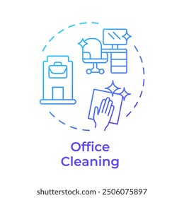 Office cleaning blue gradient concept icon. Workplace cleanup professional. Commercial janitor. Round shape line illustration. Abstract idea. Graphic design. Easy to use in infographic, presentation