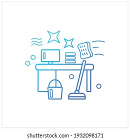 Office cleaning gradient icon. Keeping workplace clean.Tidy office desk.Mopping, wiping, dusting. Cleaning service concept.Isolated vector illustration.Suitable to banners,mobile apps and presentation