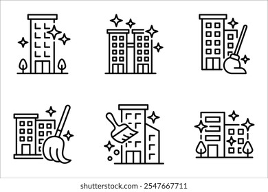 Office cleaning linear icon set. Apartment cleaning service. vector illustration on white background