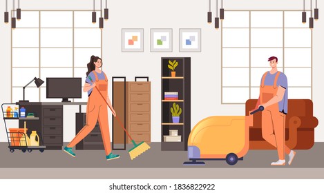 Office cleaning service workers concept vector flat graphic design flat illustration