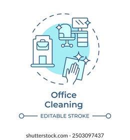 Office cleaning soft blue concept icon. Workplace cleanup professional. Commercial janitor. Round shape line illustration. Abstract idea. Graphic design. Easy to use in infographic, presentation