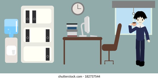 Office clerk drinking tea (or coffee)