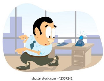 Office clerk fleeing from a phone call