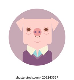 Office clerk piggy, anthropomorphic design. Isolated vector illustration. 8-bit. Design for stickers, logo, web and mobile app. Isolated vector illustration.