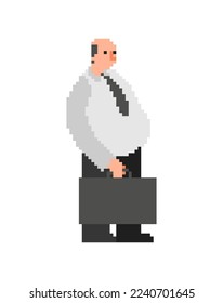 Office clerk pixel art. 8 bit middle management office employee. pixelated Vector illustration