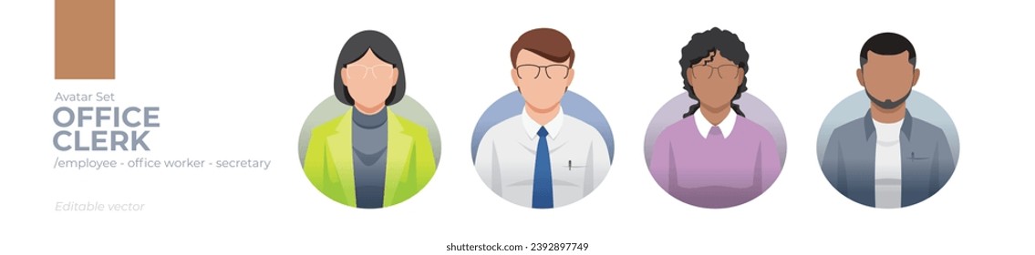 Office clerk worker picture avatar icons. Illustration of men and women wearing office suit