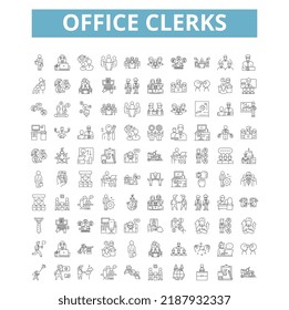 Office clerks icons, line symbols, web signs, vector set, isolated illustration