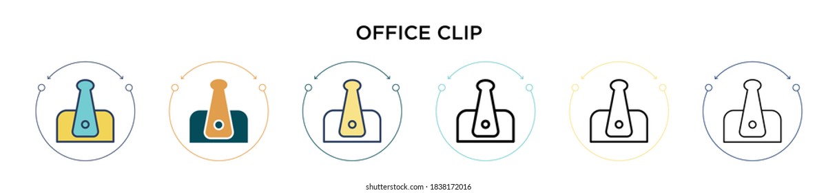 Office clip icon in filled, thin line, outline and stroke style. Vector illustration of two colored and black office clip vector icons designs can be used for mobile, ui, web