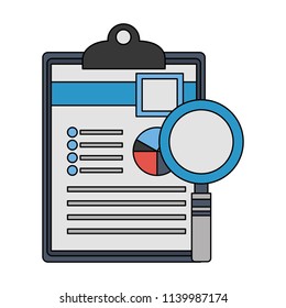 office clipboard document and magnifying glass