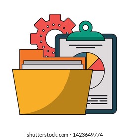 Office clipboard report and folder with gears symbols vector illustration graphic design