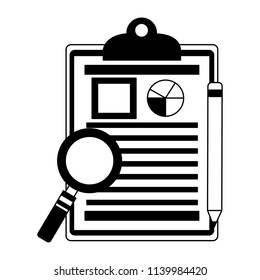 office clipboard report magnifying glass and pencil