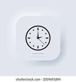 Office clock icon. Time and clock icons. User interface elements for mobile app. Neumorphic UI UX white user interface web button. Neumorphism. Vector illustration.