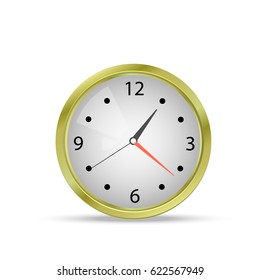 Office clock vector illustration classic gold watch realistic clock