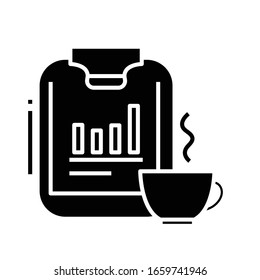 Icono negro de café de oficina, ilustración conceptual, símbolo plano vectorial, signo de glifo.