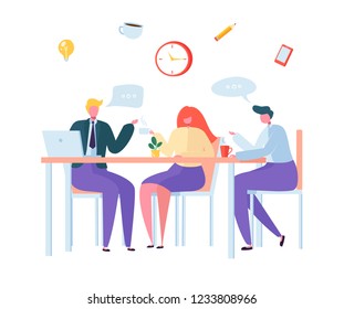 Office Coffee Break. Business Characters on Lunch Time. Employees Sitting Together and Drinking Tea. Colleagues Chatting at Workplace. Vector illustration