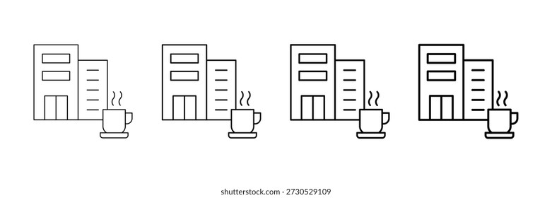Vector de los iconos del descanso del café de la oficina fijado en diverso estilo de la línea del movimiento