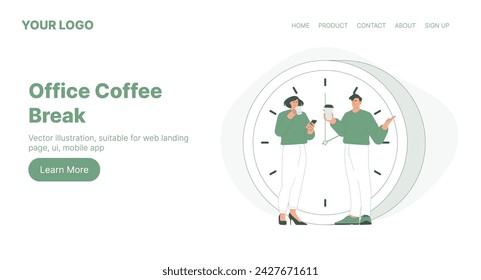 Office Coffee Break. Web Landing Page Design. Flat Cartoon Vector Illustration. Vector illustration, suitable for web landing page, ui, mobile app.