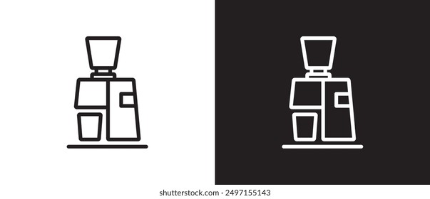 Office Kaffeemaschine, Coffee Shop Tools Symbol. Symbol für Kaffeemaschinenausrüstung. Manuelle Schleifer-Symbol, Espressomaschine, Kaffeebrühverfahren. Möglichkeiten zum Brühen Kaffee Vektorgrafik in schwarz-weiß.