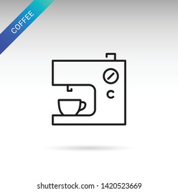Office coffee machine thin line isolated flat vector icon - Vector