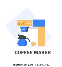 Ilustración vectorial de máquina de café de oficina en estilo plano. Cafetera. Cafetera casera
