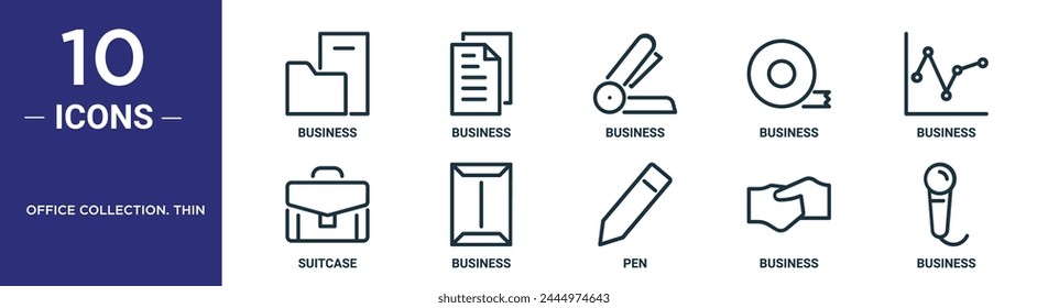 office collection. thin outline icon set includes thin line business, business, business, suitcase, icons for report, presentation, diagram, web design