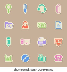 office color vector icons on paper stickers