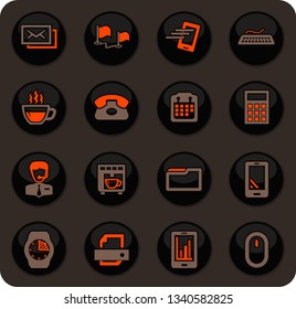 Office color vector icons on dark background for user interface design