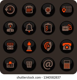 Office color vector icons on dark background for user interface design