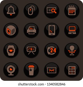 Office color vector icons on dark background for user interface design