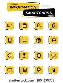 Office color vector icons on information smart cards for user interface design