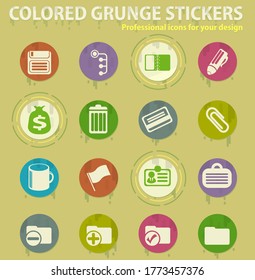 Office colored grunge icons with sweats glue for design web and mobile applications
