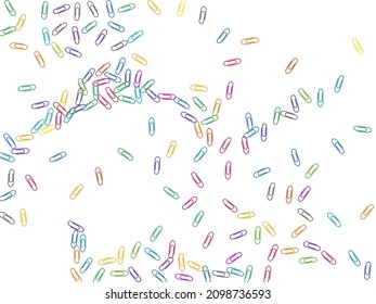 Office colored paper clips isolated on white vector background. Rainbow colors paperclips memo note and documents staple attach tools illustration. Simple plastic paperclips.