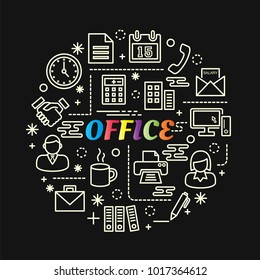 office colorful gradient with line icons set, vector editable stroke