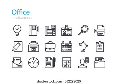 Office. Colorless line icons set. Stock vector.