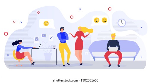 Office Communication Flat Vector Concept with Office Worker, Company Employees, Freelancer Man and Woman Talking in Office or Coworking Center Illustration. Business Colleagues Informal Communication