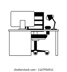 Office with computer in black and white