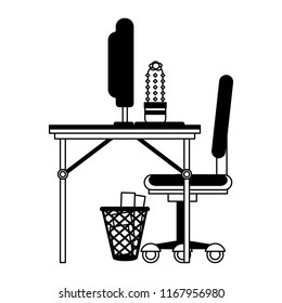 Office with computer in black and white