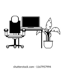 Office with computer in black and white