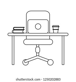 Office with computer black and white