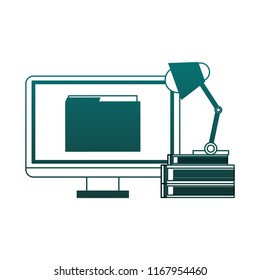 Office with computer blue lines
