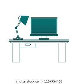 Office with computer blue lines