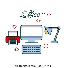 office computer device printer and desk lamp light work image