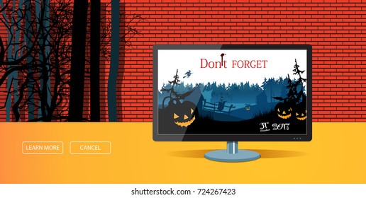 Office computer display with halloween background