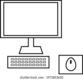 Office computer, icon illustration, vector on white background