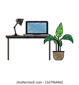 Office with computer scribble