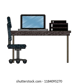Office with computer scribble
