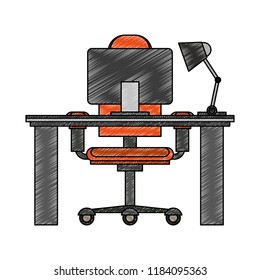 Office with computer scribble