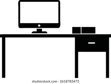 Office Computer Vector Silhouette for Work and Technology Designs | Black and White Office Computer Vector Image 