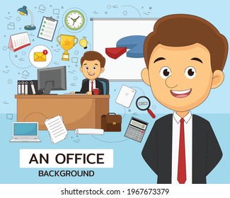 An office concept background. Flat icons.