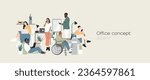 Office concept. Different people work together. Modern minimalist design.